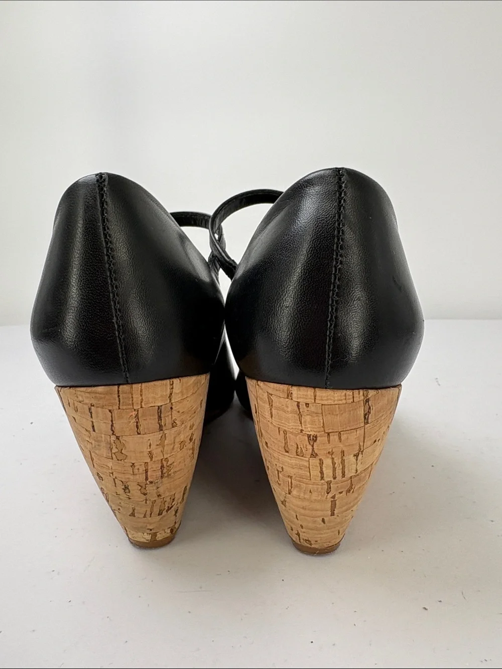 🕊️ Franco Sarto  Leather Cork Wedge Mary Jane Sandals w peep Toe
